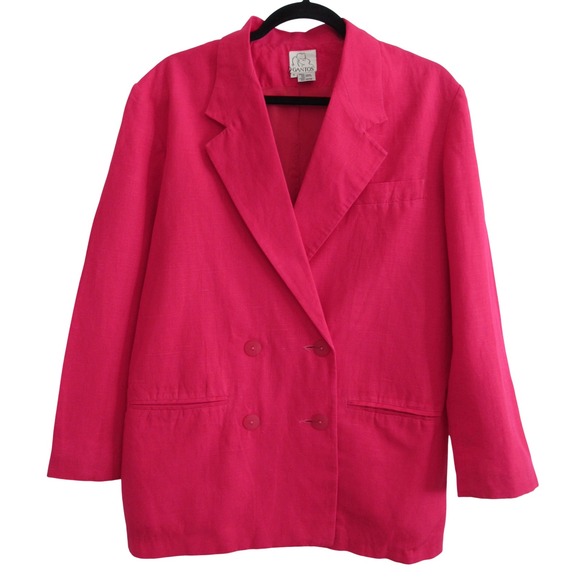 Gantos Jackets & Blazers - Vintage Gantos Blazer Jacket Womens 4 Hot Pink Linen Blend Double Breasted 90's